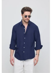 GEİO قميص كتان بقصة كبيرة الحجم للرجال