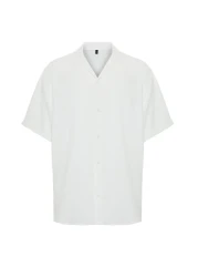  Collection Summer Oversize Linen Look White Shirt - Short Sleeve, TMNSS24GO00019