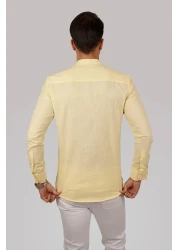 Etikmen Yellow Judge Collar Linen Three Button Men's Shirt