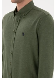 U.S. Polo Assn. قميص رجالي أساسي كاكي بأكمام طويلة 50296757 -VR027