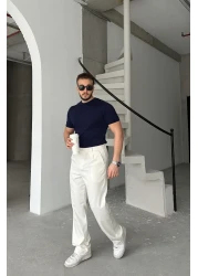 Livio Ferri بنطال رجالي من القماش ذو ثنيات فضفاضة