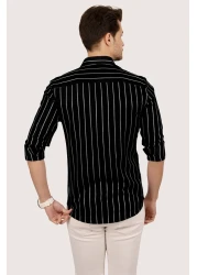 Etikmen قميص رجالي Slimfit مخطط بالأبيض والأسود