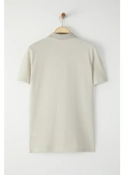  Collection Stone Regular/Normal Cut Zippered 100% Cotton Polo Neck T-Shirt