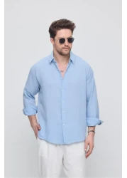 GEİO قميص كتان بقصة كبيرة الحجم للرجال