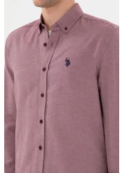 U.S. Polo Assn. قميص رجالي أساسي بأكمام طويلة باللون العنابي 50296777 -VR014