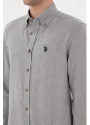 U.S. Polo Assn. قميص أساسي رمادي فاتح بأكمام طويلة للرجال 50296757 -VR001