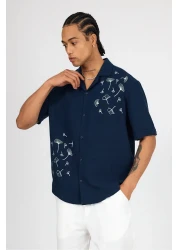 İLKCET MODA قميص من الكتان الموسلين مع تفاصيل مطرزة