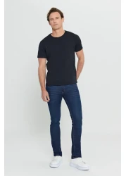 AC&Co / Altınyıldız Classics Men/Unisex Black 100% Cotton Slim Fit Slim Fit Crew Neck Basic T-Shirt