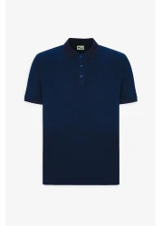 AC&Co / Altınyıldız Classics Men's Shrink-Resistant Cotton Fabric Slim Fit Narrow Cut Navy Blue Roll-Free Polo Collar T-Shirt