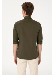 U.S. Polo Assn. قميص أساسي بأكمام طويلة كاكي داكن للرجال 50306338 -VR111