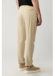 Avva Men's Beige Relaxed Fit Cotton Blend Classic Waist Trousers A41Y3037