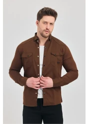 YXC Trend Maker Men's Brown Slim Fit Slim Fit Cotton Jeans Shirt