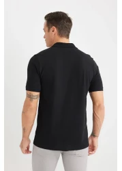 Defacto 100% Cotton Regular Fit Short Sleeve Basic Plain Pique Fabric Black Polo T-Shirt C1293Ax25Sp