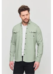 YXC قميص دينم رجالي بقصة ضيقة باللون الأخضر المائي