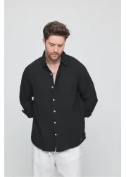 GEİO Men's Oversize Cut Linen Shirt