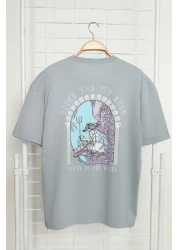  Collection ArTisTic PrinTed Gray Oversize T-Shirt - 100% ShorT Sleeve TMNSS21TS3559