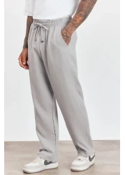 MADZEYMODA Men's Premium Summer Elastic Waist 100% Cotton Gray Woven Trousers Ls-23100