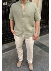 Livio Ferri Mingan Men's Summer Cotton Shirt Lapel Short Sleeve Buttoned Comfortable Fit