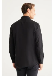 AC&Co / Altınyıldız Classics Black Oxford Men's Shirt - Easy Iron, Button Collar, Slim Fit Cotton