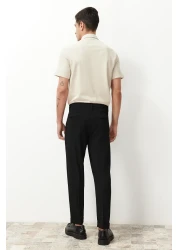  Collection Italian Cut Black Pleated Trousers - Double Leg Tmnss24Pl00022