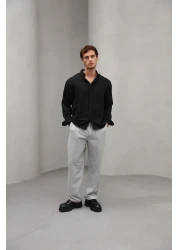 Bürke Summer Linen Textured Long Sleeve Black Men's Shirt