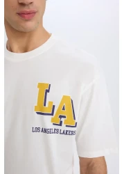 Defacto Defactofit Nba Los Angeles Lakers - Oversize Crew Neck Short Sleeve T-Shirt B3894Ax25Sp