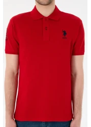 U.S. Polo Assn. تي شيرت رجالي ذو قصة ضيقة وياقة بولو باللون الأحمر الأساسي 50305929 -vr030