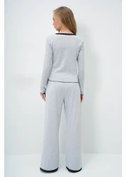 Trend Alaçatı Stili Grimelange بلوزة مطرزة بياقة واسعة ومزينة بفيونكة وسروال بالازو بدلة بيجامة ALC-X14066