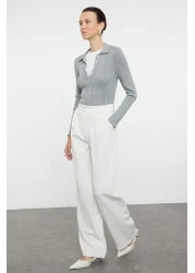  Collection High Waist Wide Leg Ecru Pleated Pants - Twoaw21Pl0076