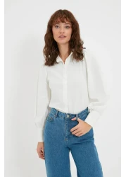  Collection White Balloon Sleeve Cotton Regular Regular Fit Woven Shirt Twoss20Go0065