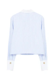  Collection قميص أزرق مخطط بأزرار معدنية - تصميم الياقة والأكمام، مقاس عادي TWOAW25GO00023