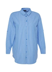  Collection Blue Striped Woven Beach Shirt Tbess22Go0664