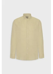 AC&Co / Altınyıldız Classics Yellow Linen Comfort Fit Men's Shirt - Relaxed Fit, Buttoned Collar