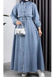 HARMAN BUTİK فستان نسائي بخصر مطاطي وتفاصيل جيب