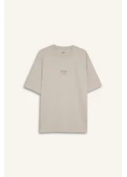 Defacto تي شيرت Boxy Fit برقبة دائرية وأكمام قصيرة من القماش الثقيل D5517AX25SP