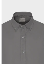 AC&Co / Altınyıldız Classics Men's Anthracite 100% Cotton Oxford Slim Fit Buttoned Collar Flamed Shirt