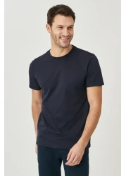 AC&Co / Altınyıldız Classics Men/Unisex Navy Blue 100% Cotton Slim Fit Slim Fit Crew Neck Basic T-Shirt