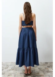  Collection تنورة طويلة من القطن النيلي - منسوجة واسعة، TWOSS24ET00059