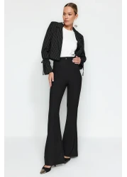  Collection High Waist Black Flare Woven Fabric Pants - Bell Bottom Twoaw20Pl0094