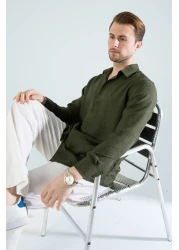 YXC Trend Maker قميص كتان كبير الحجم من القطن ذو قصة مريحة باللون الكاكي للرجال (المنتج ذو قصة واسعة)