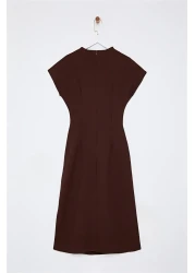  Collection A-Line Midi Dress - Brown, Degaje Collar, Crepe Woven Twoaw25El00393