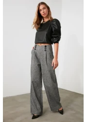  Collection Gray Button Detailed Wide Leg Woven Trousers TWOAW21PL0492