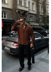 Livio Ferri Zoro Men's Extra Soft Linen Look Shirt Long Sleeve, Lightly Textured