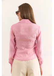 Olalook Women's Candy Pink Side Binding Detailed Modal Blouse Blz-19002946