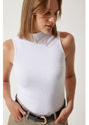 Happiness İstanbul بلوزة نسائية محبوكة ذات ياقة مدورة بدون أكمام حزمة من قطعتين باللونين الأبيض والأسود GT00012