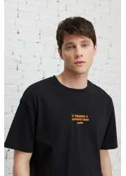 AC&Co / Altınyıldız Classics Men's Black Boxy Fit Crew Neck 100% Cotton Printed T-Shirt