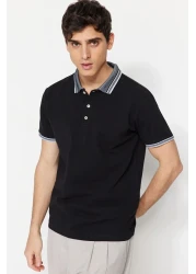  Collection تيشيرت أسود بقصة ضيقة بياقة بولو - 100% قطن TMNSS22PO00014