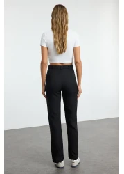  Collection Black Straight Cut High Waist Ribbed Stitched Woven Trousers TWOSS21PL0093