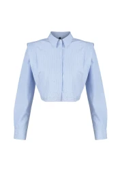  Collection Blue Stoned Crop Woven Shirt with Padded Sleeves TWOSS24GO00041