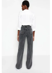  Collection بنطلون جينز بخصر عالي وبتصميم أرجل واسعة باللون الفحمي TWOSS23JE00068